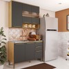 Cozinha Compacta Napoli 6 Portas 2 Gavetas 100% Mdf com Vidro Amêndoa/Chumbo - Rio Doce