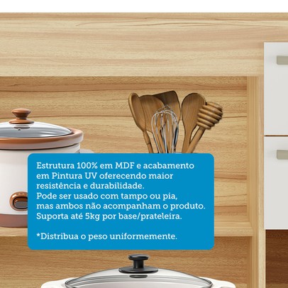 Cozinha Compacta Napoli 7 Portas 2 Gavetas 100% Mdf com Vidro 11066 Amêndoa/Off White - Rio Doce