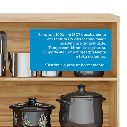 Cozinha Compacta Napoli 7 Portas 2 Gavetas 100% Mdf com Vidro Amêndoa/Off White - Rio Doce