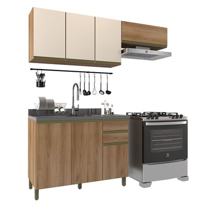 Cozinha Completa Dinamarca 7 Portas 2 Gavetas Castani/Off White - Indékes