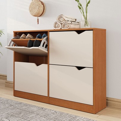 Sapateira Porto 4 Portas Off White/Freijó - Politorno