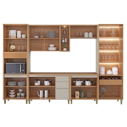 Cozinha Completa Allure 14 Portas 4 Gavetas 100% Mdf com Vidro Jequitibá/Gris - Linea Brasil