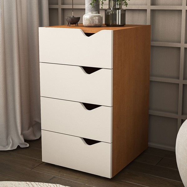 Gaveteiro Porto 4 Gavetas Creme/Freijó - Politorno