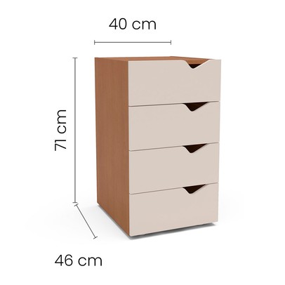 Gaveteiro Porto 4 Gavetas Creme/Freijó - Politorno