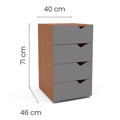 Gaveteiro Porto 4 Gavetas Porto Cinza/Freijó - Politorno