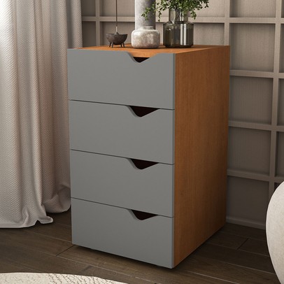 Gaveteiro Porto 4 Gavetas Porto Cinza/Freijó - Politorno