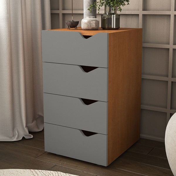 Gaveteiro Porto 4 Gavetas Porto Cinza/Freijó - Politorno