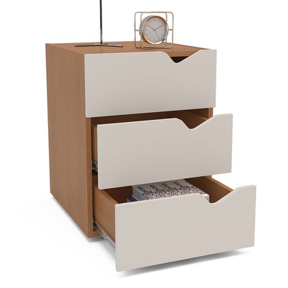 Gaveteiro Porto 3 Gavetas Creme/Freijó - Politorno