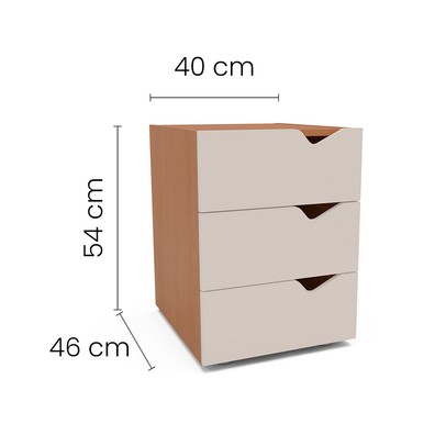 Gaveteiro Porto 3 Gavetas Creme/Freijó - Politorno