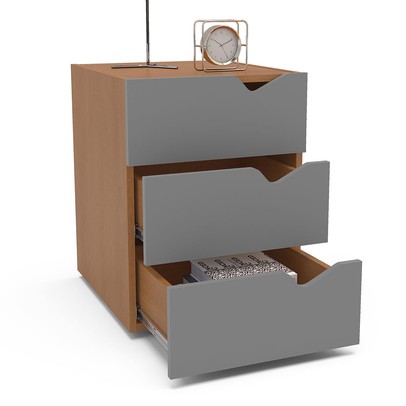 Gaveteiro Porto 3 Gavetas Cinza/Freijó - Politorno