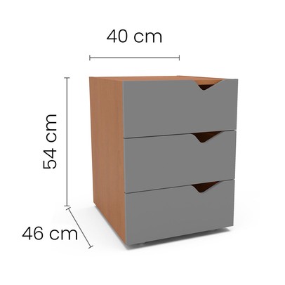 Gaveteiro Porto 3 Gavetas Cinza/Freijó - Politorno