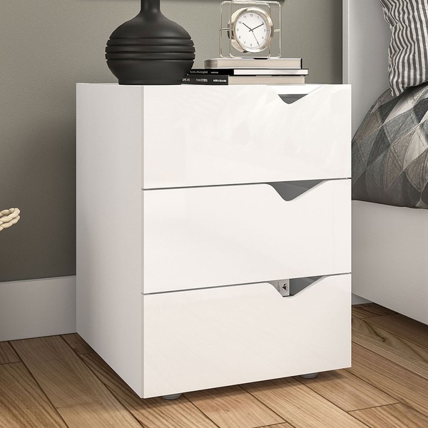 Mesa de Cabeceira Porto 3 Gavetas Branco - Politorno