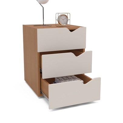 Mesa de Cabeceira Porto 3 Gavetas Creme/Freijó - Politorno