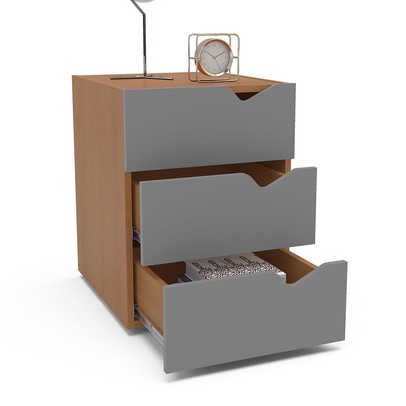 Mesa de Cabeceira Porto 3 Gavetas Porto Cinza/Freijó - Politorno