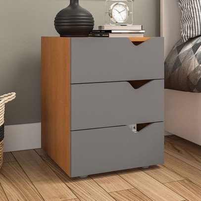 Mesa de Cabeceira Porto 3 Gavetas Porto Cinza/Freijó - Politorno