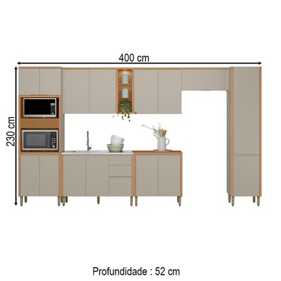 Cozinha Completa Allure 16 Portas 3 Gavetas 100% Mdf Jequitibá/Gris - Linea Brasil