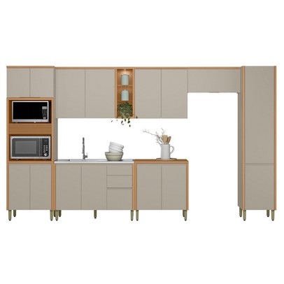 Cozinha Completa Allure 16 Portas 3 Gavetas 100% Mdf Jequitibá/Gris - Linea Brasil
