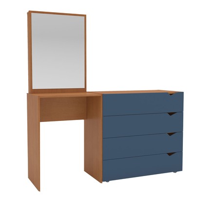 Cômoda Porto 4 Gavetas com Espelho Azul/Freijó - Politorno