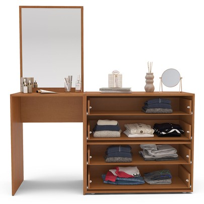 Cômoda Porto 4 Gavetas com Espelho Azul/Freijó - Politorno