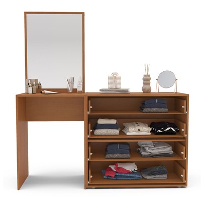 Cômoda Porto 4 Gavetas com Espelho Cinza/Freijó - Politorno