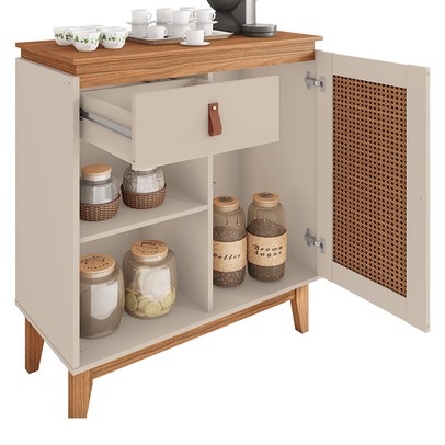 Aparador Café Gante 1 Porta 1 Gaveta Off White/Noce - Pnr Móveis