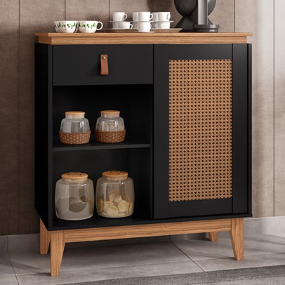 Aparador Café Gante 1 Porta 1 Gaveta Preto/Noce - Pnr Móveis