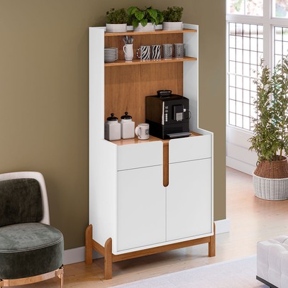 Aparador Manchester 2 Portas 2 Gavetas Branco/Cedro - Pnr Móveis