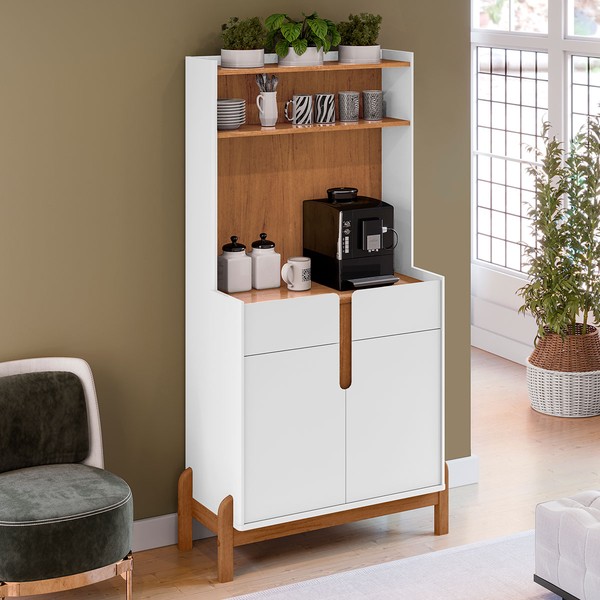 Aparador Manchester 2 Portas 2 Gavetas Branco/Cedro - Pnr Móveis