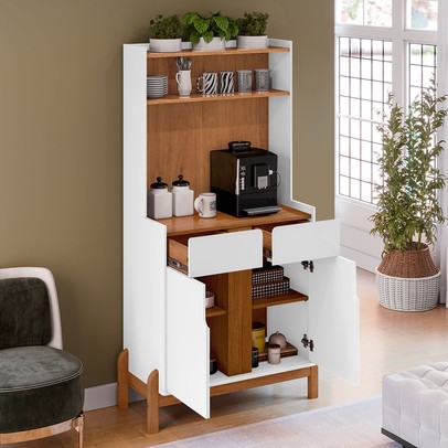 Aparador Manchester 2 Portas 2 Gavetas Branco/Cedro - Pnr Móveis