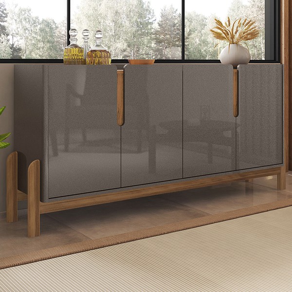 Balcão Buffet Manchester 4 Portas Cinza Perola/Cedro 050518 - Pnr Móveis