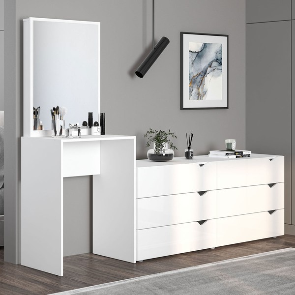 Cômoda Porto 6 Gavetas com Espelho Branco - Politorno