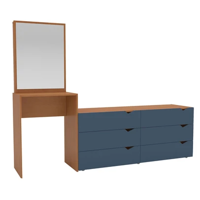 Cômoda Porto 6 Gavetas com Espelho Azul/Freijó - Politorno