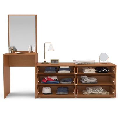 Cômoda Porto 6 Gavetas com Espelho Azul/Freijó - Politorno