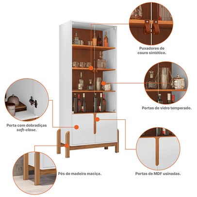 Cristaleira Manchester 2 Portas 3 Prateleiras Branco/Cedro - Pnr Móveis
