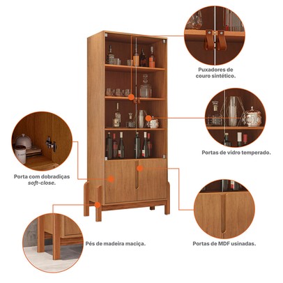Cristaleira Manchester 2 Portas 3 Prateleiras Cedro - Pnr Móveis