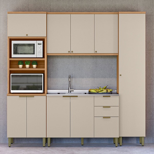 Cozinha Completa Selene 10 Portas 2 Gavetas 100% Mdf 810016101 Jequitibá/Off White - Linea Brasil