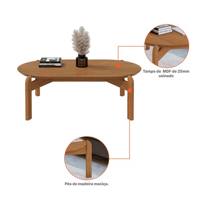 Mesa de Centro Manchester Oblonga Cedro - Pnr Móveis