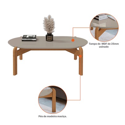 Mesa de Centro Manchester Oblonga Off White/Cedro - Pnr Móveis