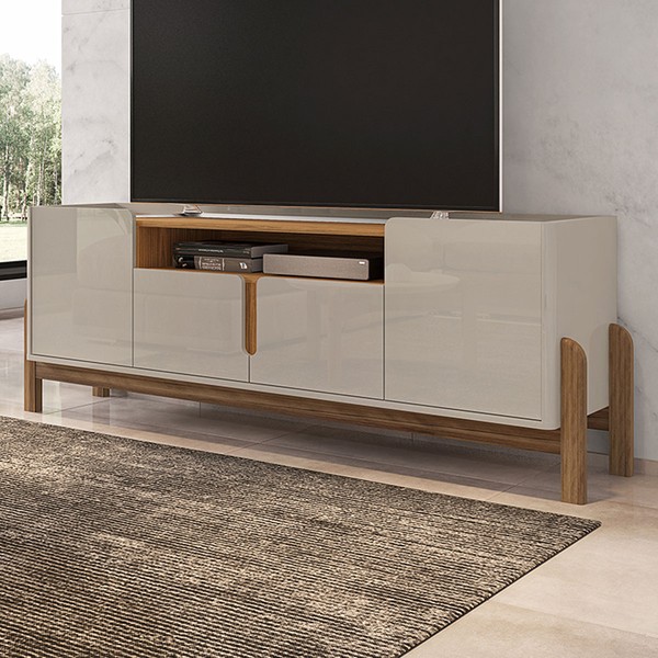 Rack para TV Até 60 Polegadas Manchester 4 Portas Off White/Cedro - Pnr Móveis