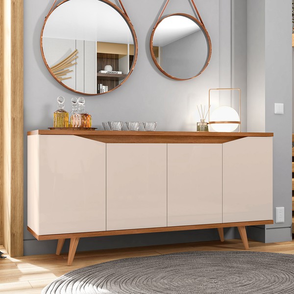 Balcão Buffet Malásia 4 Portas Off White/Cedro 050.454 - Pnr Móveis