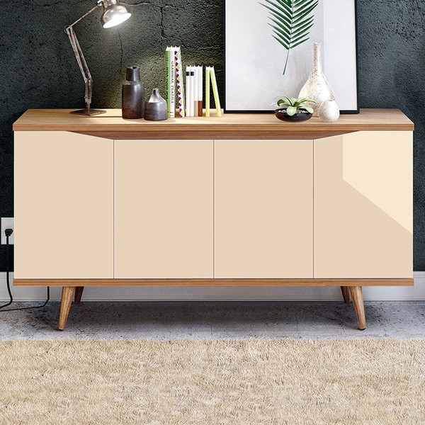 Balcão Buffet Malásia 4 Portas Off White/Noce 050.454 - Pnr Móveis