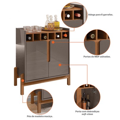 Bar Paraíba 2 Portas Cinza Perola/Cedro - Pnr Móveis
