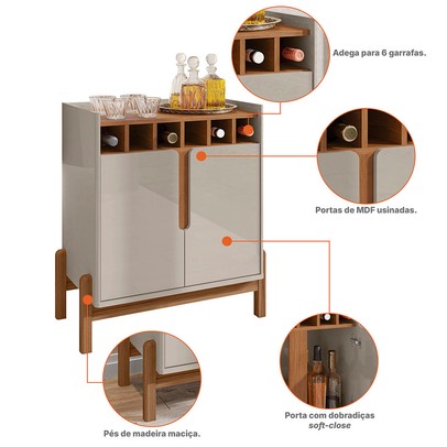 Bar Paraíba 2 Portas Off White/Cedro - Pnr Móveis