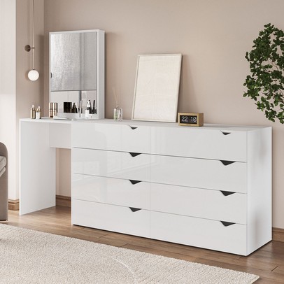 Cômoda Porto 8 Gavetas com Espelho Branco - Politorno