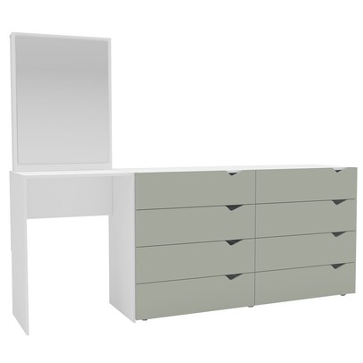 Cômoda Porto 8 Gavetas com Espelho Verde/Branco - Politorno