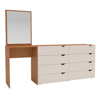 Cômoda Porto 8 Gavetas com Espelho Creme/Freijó - Politorno