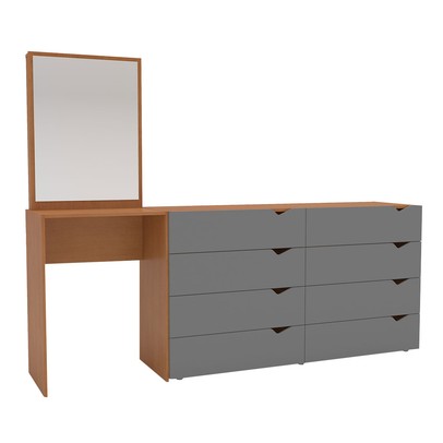 Cômoda Porto 8 Gavetas com Espelho Cinza/Freijó - Politorno