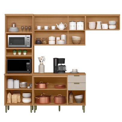 Cozinha Completa Selene 10 Portas 2 Gavetas 100% Mdf 810016102 Jequitibá/Off White - Linea Brasil