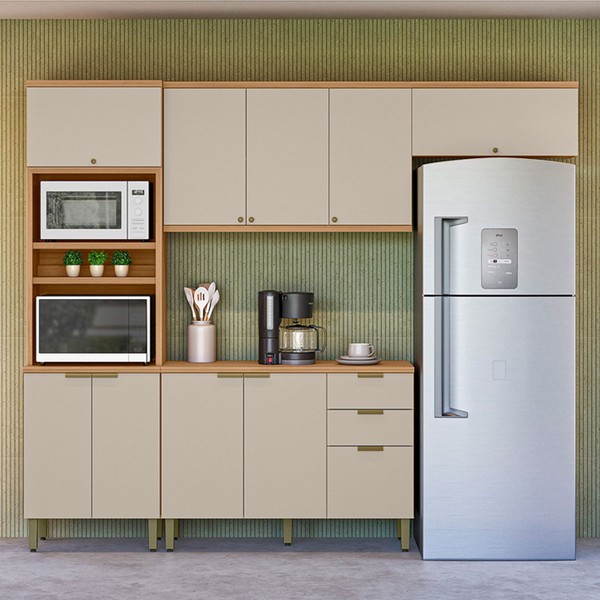 Cozinha Completa Selene 10 Portas 2 Gavetas 100% Mdf 810016102 Jequitibá/Off White - Linea Brasil
