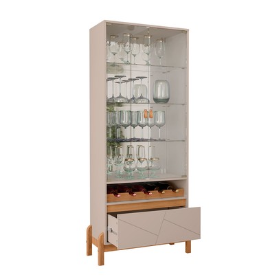 Cristaleira Antália 2 Portas 1 Gaveta Off White/Cedro - Pnr Móveis